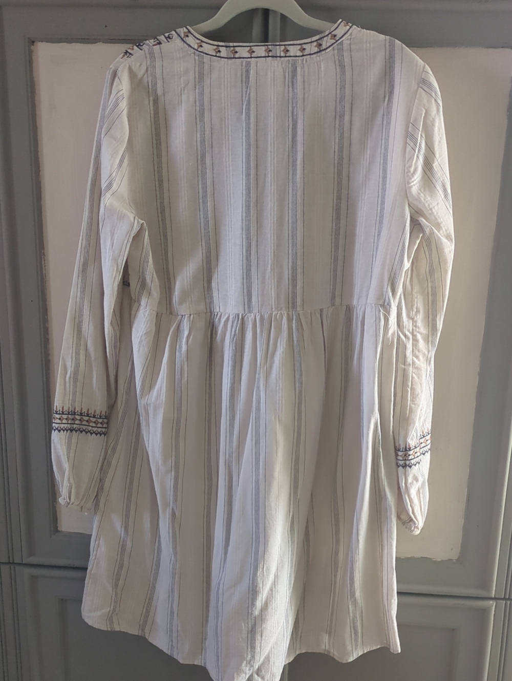 Boho Embroidered Cream Long-Sleeve Dress